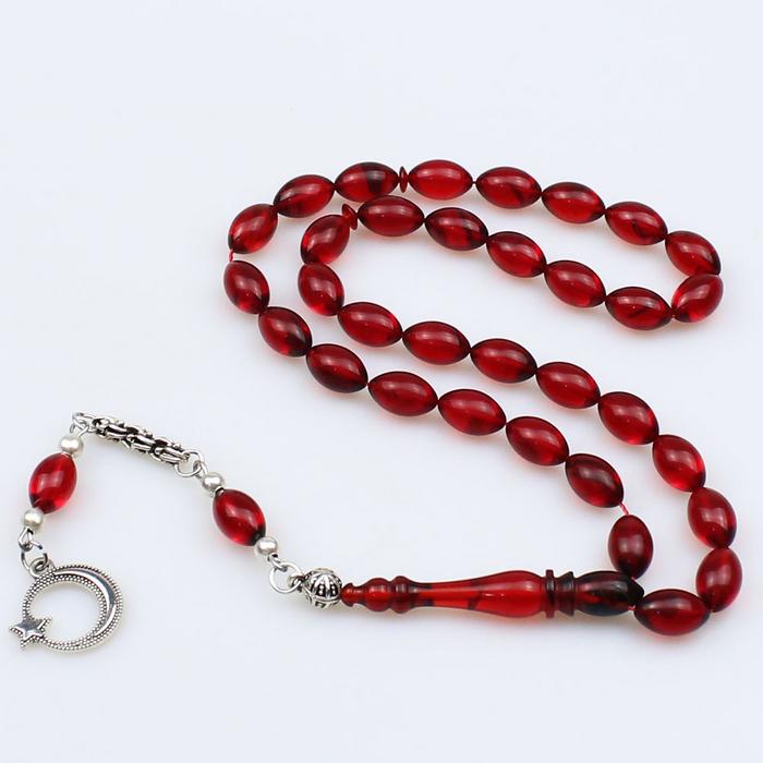  Beyzi Model Kırmızı Ateş Kehribar Tesbih (7 x 11 mm)