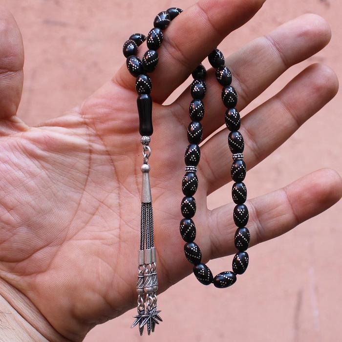  Gümüş İşlemeli Teksıra Piramit  Model Gürcistan Oltusu Tesbih