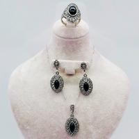  Oltu Taşı İşçilikli 925 Ayar Gümüş Kolye Küpe Yüzük Set