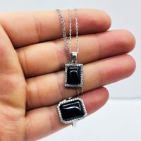  Oltu Taşı İşçilikli 925 Ayar Gümüş Kolye Küpe Yüzük Set