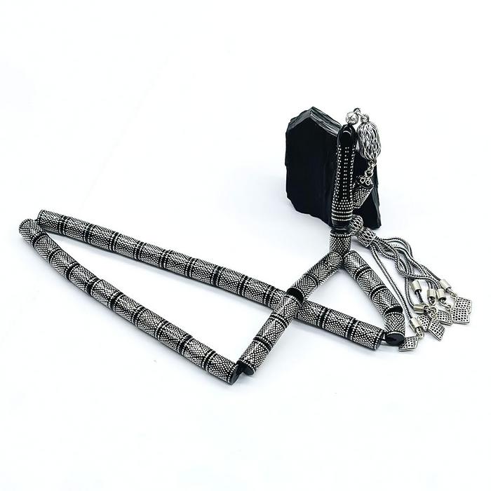 1000 Ayar Gümüş İşlemeli Erzurum Oltu Taşı Tesbih