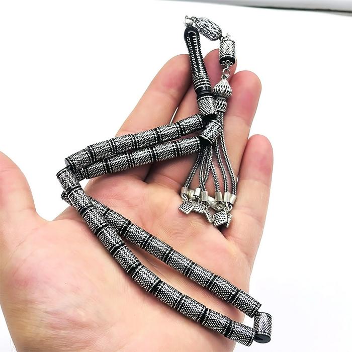 1000 Ayar Gümüş İşlemeli Erzurum Oltu Taşı Tesbih