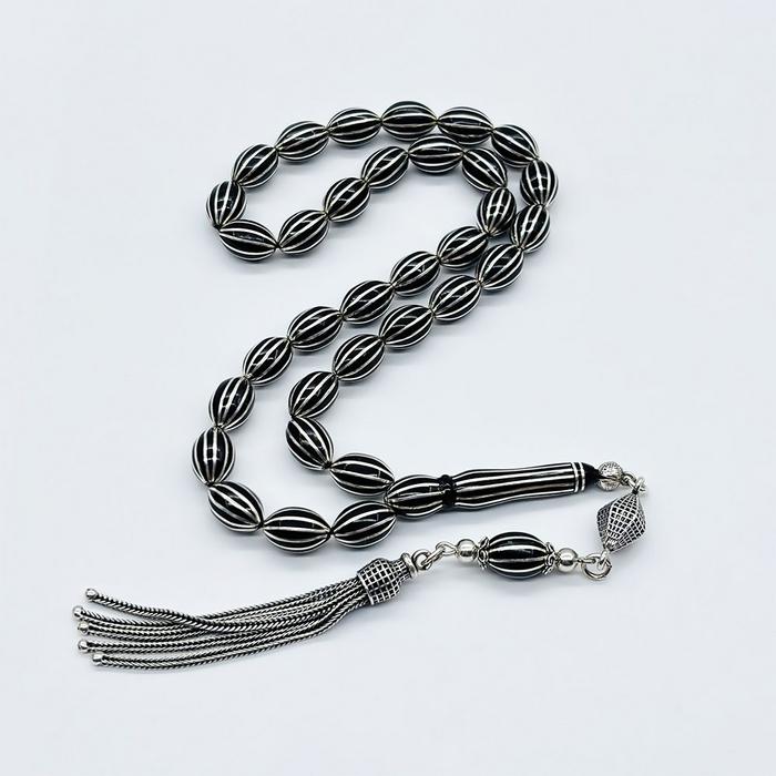 12 Li Karpuz Dilimi İşlemeli Erzurum Oltu Taşı Tesbih 