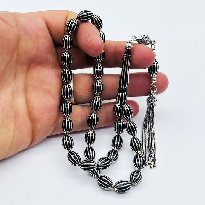 12 Li Karpuz Dilimi İşlemeli Erzurum Oltu Taşı Tesbih 