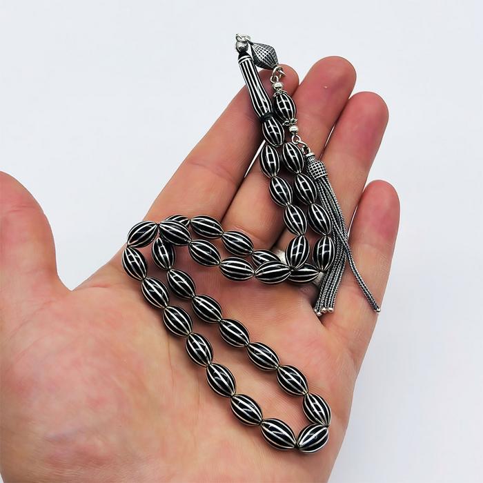 12 Li Karpuz Dilimi İşlemeli Erzurum Oltu Taşı Tesbih 