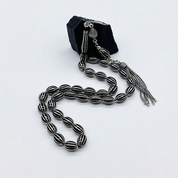 12 Li Karpuz Dilimi İşlemeli Erzurum Oltu Taşı Tesbih 