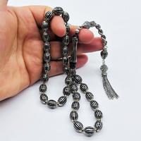 16 Lı Gümüş Karpuz Dilimi İşlemeli Erzurum Oltu Taşı Tesbih