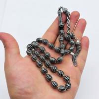 16 Lı Gümüş Karpuz Dilimi İşlemeli Erzurum Oltu Taşı Tesbih