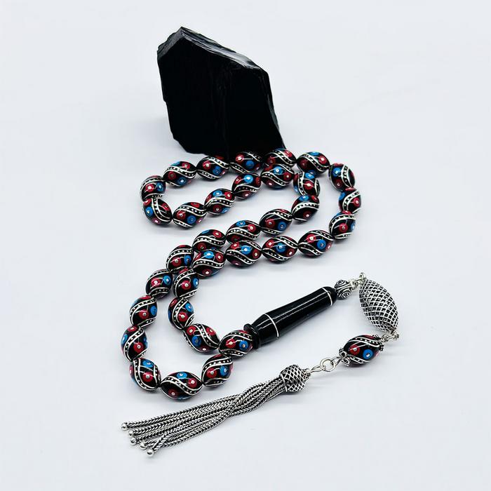 6 Lı Çeşmi Bülbül İşlemeli Erzurum Oltu Taşı Tesbih