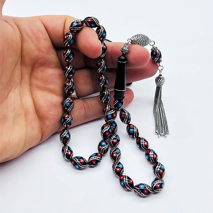 6 Lı Çeşmi Bülbül İşlemeli Erzurum Oltu Taşı Tesbih