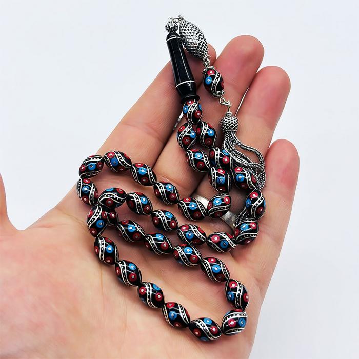 6 Lı Çeşmi Bülbül İşlemeli Erzurum Oltu Taşı Tesbih