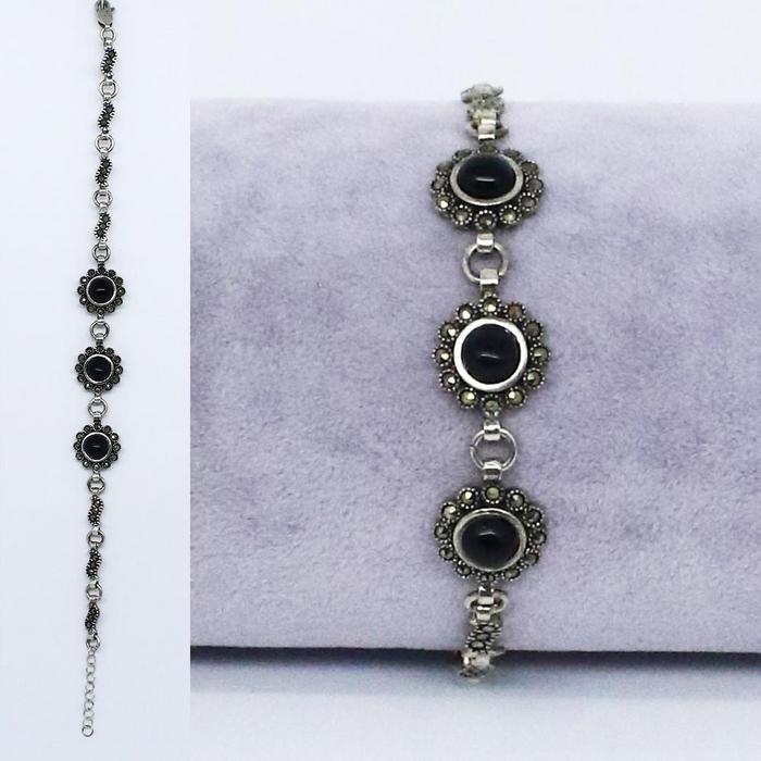 925 Ayar  Gümüş Papatya Oltu Taşı Bileklik