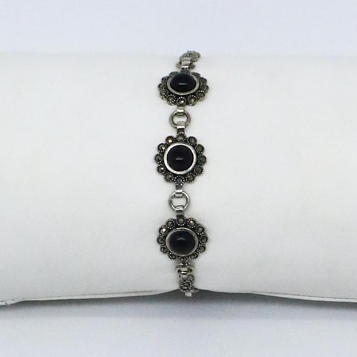 925 Ayar  Gümüş Papatya Oltu Taşı Bileklik