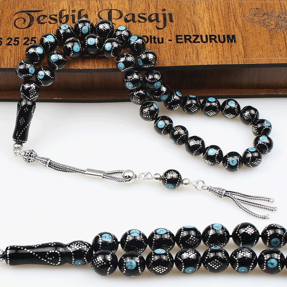 925 K Silver Engraving Orijinal Oltu Stone Prayer Beads