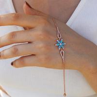 925 Ayar Gümüş Mavi Taşlı Lotus Çiçeği Bileklik