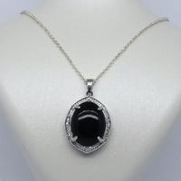 925 Ayar Gümüş Zirkon Ve Oltu Taşı   Kolye