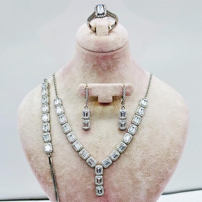 925 Ayar Gümüş Su Yolu Bileklik Kolye Küpe Yüzük Set 