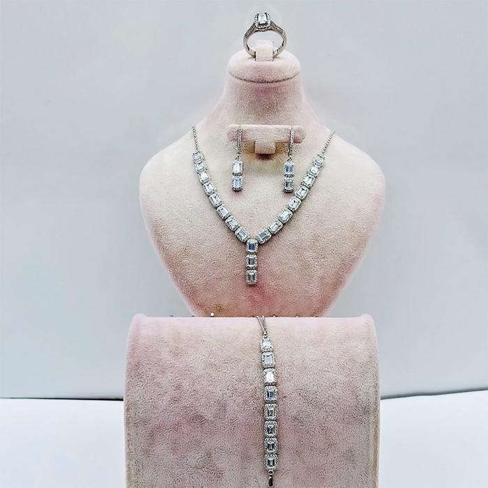 925 Ayar Gümüş Su Yolu Bileklik Kolye Küpe Yüzük Set 