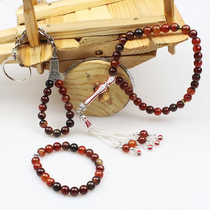 Akik Bileklik Anahtarlık Tesbih Doğal Taş Kombin Set