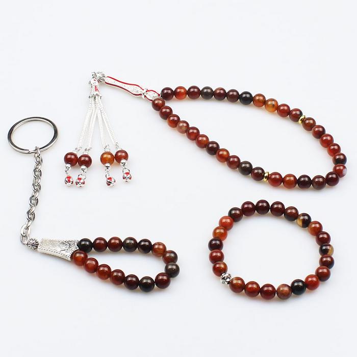 Akik Bileklik Anahtarlık Tesbih Doğal Taş Kombin Set