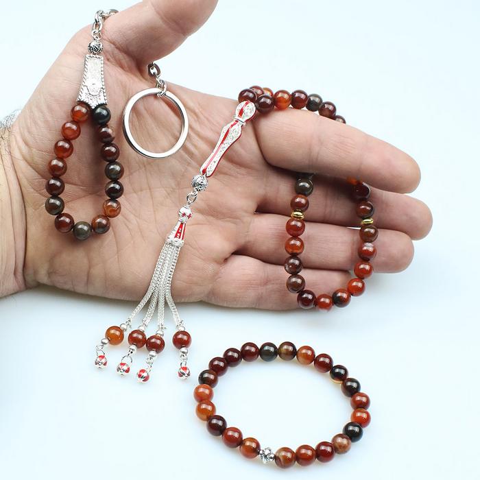 Akik Bileklik Anahtarlık Tesbih Doğal Taş Kombin Set