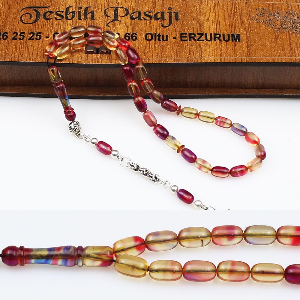 Pressed Fire Amber Prayer Beads