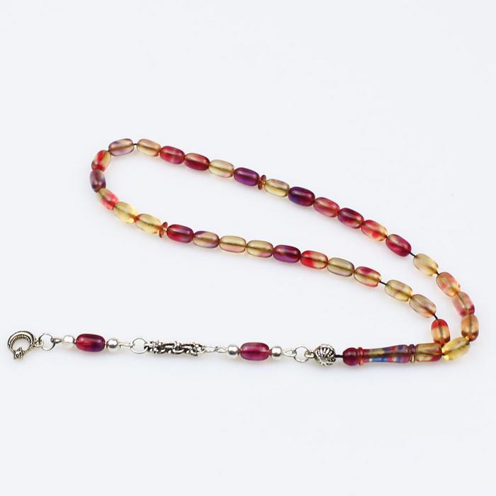 Bilek Boy Şeffaf Dalgalı Renk Ateş Kehribar Tesbih