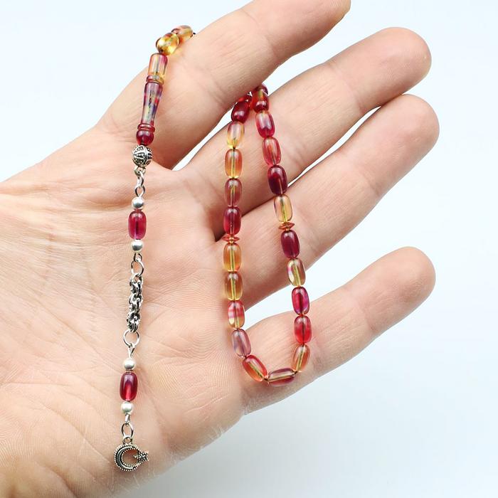 Bilek Boy Şeffaf Dalgalı Renk Ateş Kehribar Tesbih