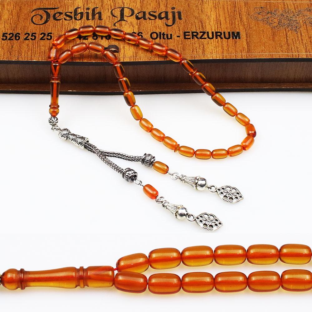 Pressed Fire Amber Prayer Beads