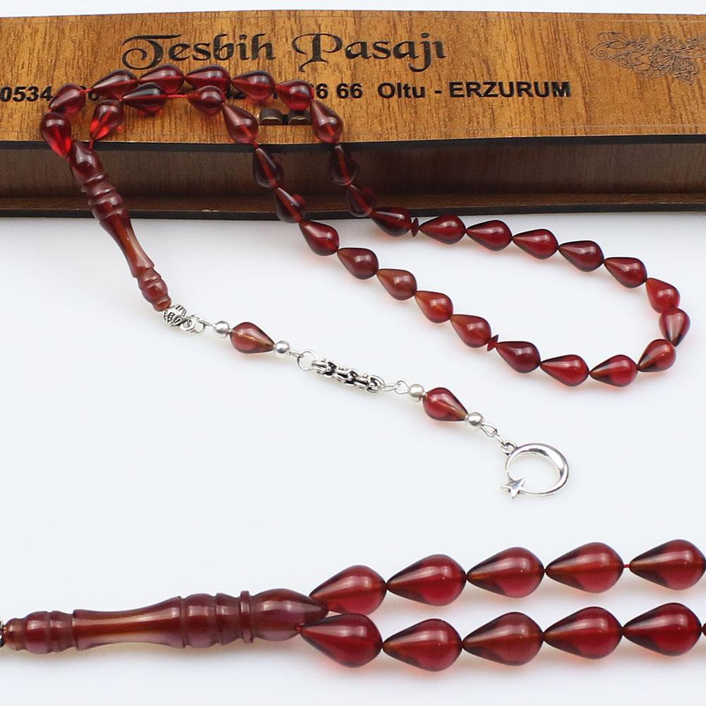 Pressed Fire Amber Prayer Beads