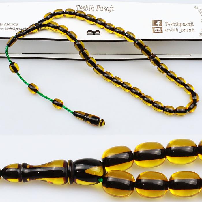 Eskitme Model Özel Kesim Bal Renk Sıkma Kehribar Tesbih (9 x 11 mm)