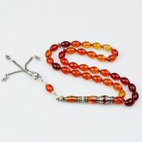 Gümüş Nakkaş İmameli Ateş Kehribar Tesbih (7 x 11 mm) TP001532