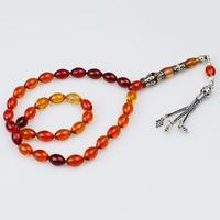 Gümüş Nakkaş İmameli Ateş Kehribar Tesbih (7 x 11 mm) TP001532