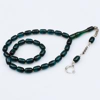 Kapsül Model Koyu Yeşil Ateş Kehribar Tesbih (8 x 12 mm)