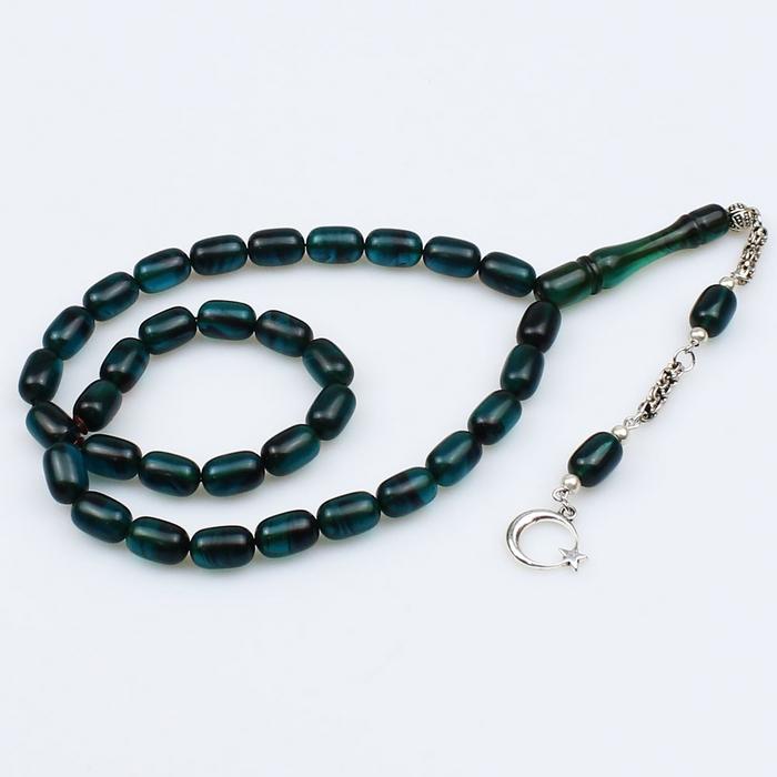 Kapsül Model Koyu Yeşil Ateş Kehribar Tesbih (8 x 12 mm)