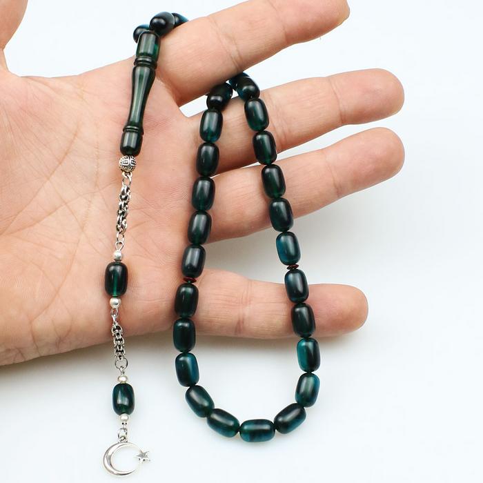 Kapsül Model Koyu Yeşil Ateş Kehribar Tesbih (8 x 12 mm)