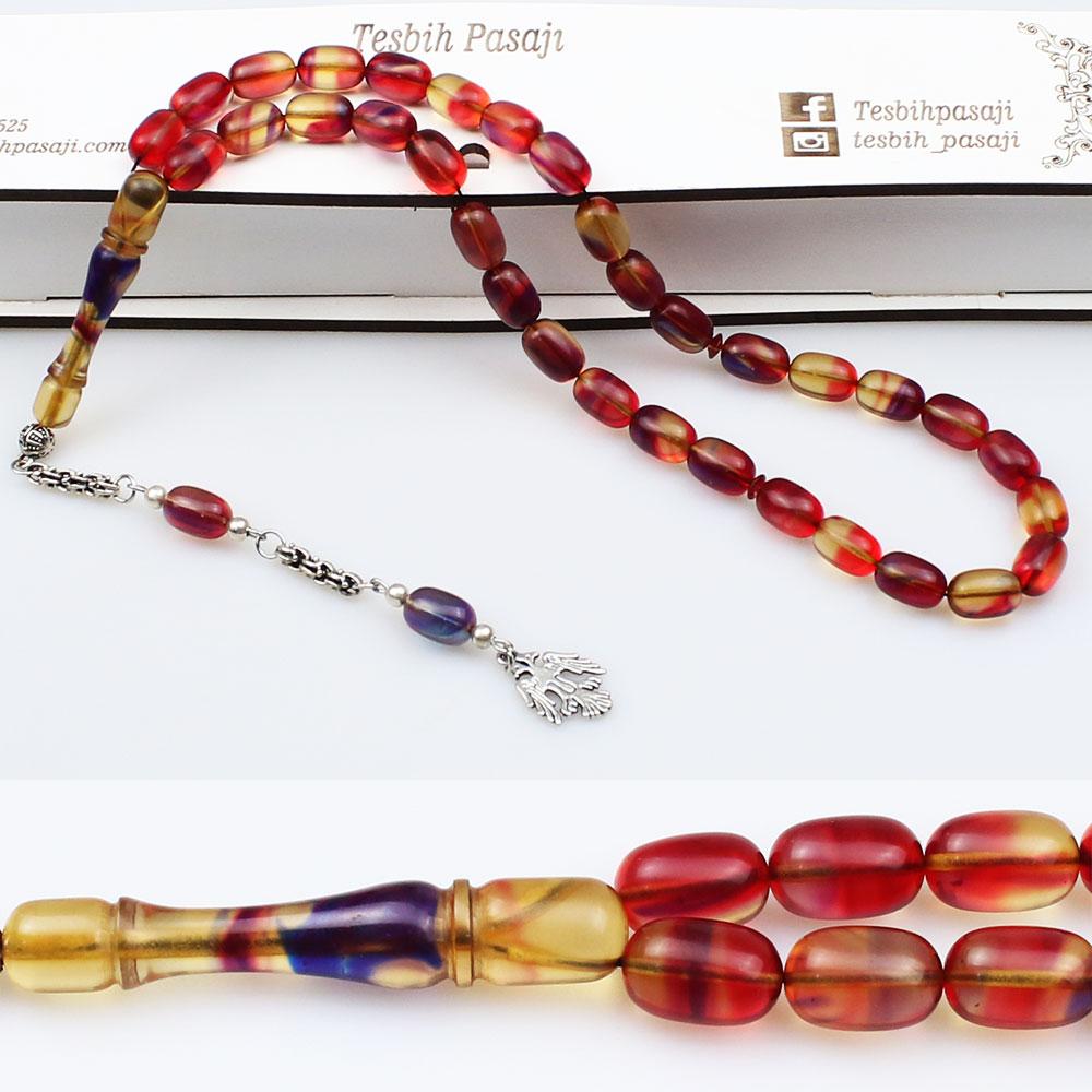 Pressed Fire Amber Prayer Beads