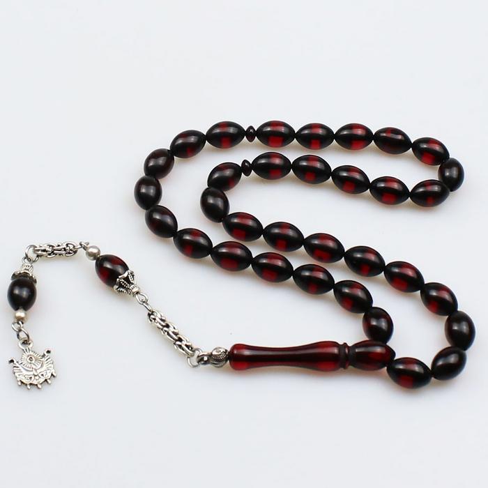 Koyu Kırmızı Sürmeli Kehribar Tesbih