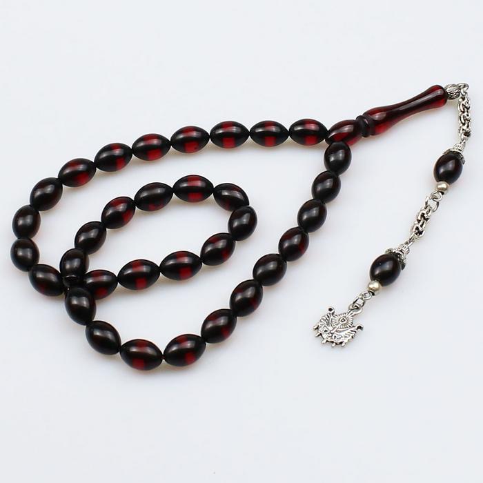 Koyu Kırmızı Sürmeli Kehribar Tesbih