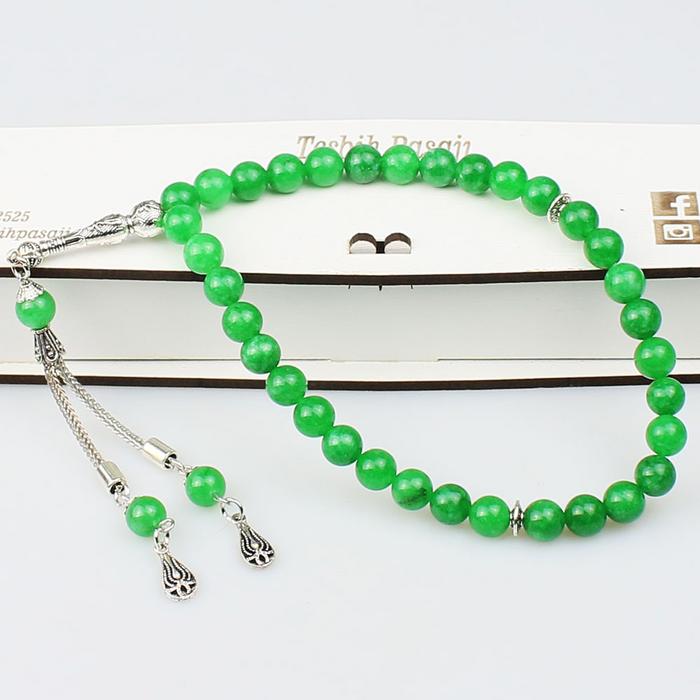 Koyu Renk Yeşim Taşı Doğal Taş Tesbih (8 x 8 mm) TP001624