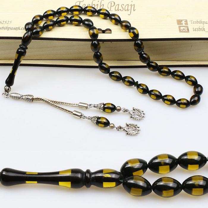 Koyu Tonda Bal Renk Sürmeli Toz Kehribar Tesbih