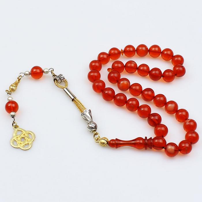 Küre Kesim Kırmızı Ateş Kehribar Tesbih (9 x 9 mm)