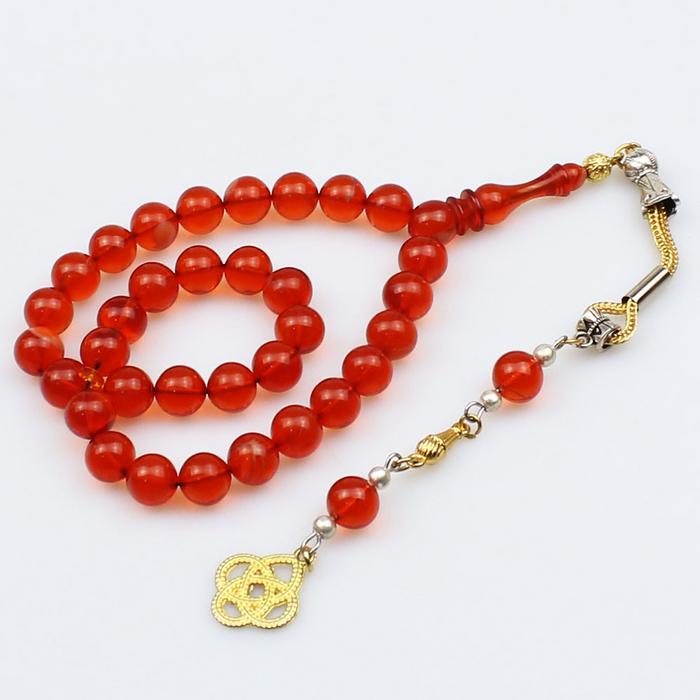 Küre Kesim Kırmızı Ateş Kehribar Tesbih (9 x 9 mm)