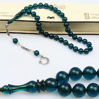 Küre Kesim Koyu Yeşil Renkli Ateş Kehribar Tesbih (9 x 9 mm)