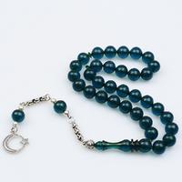 Küre Kesim Koyu Yeşil Renkli Ateş Kehribar Tesbih (9 x 9 mm)