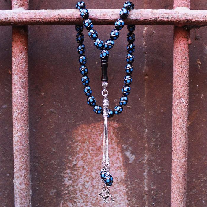 Mavi Mine Tek Sıra Nokta İşleme Gürcistan Oltusu Tesbih