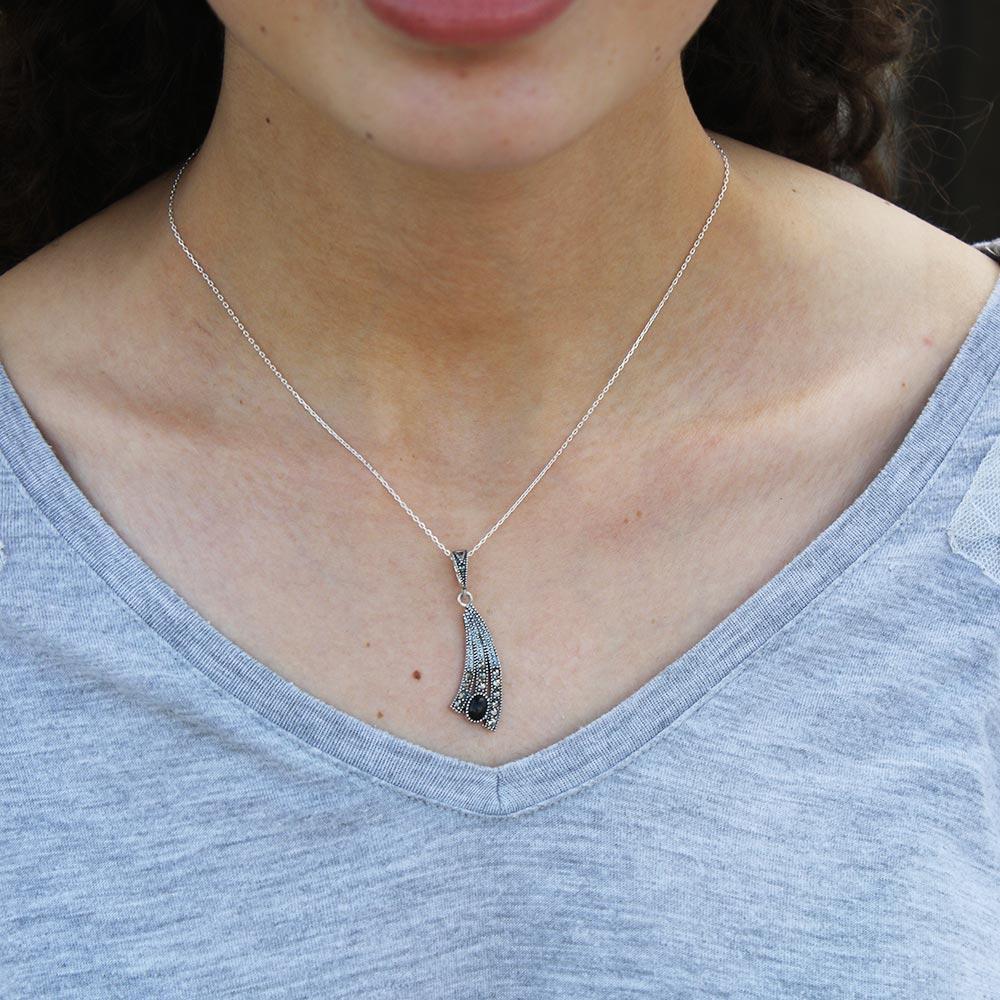 925 K Silver Women's on Oltu Stone Necklace