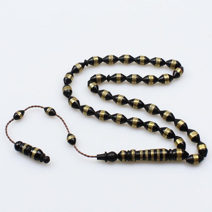 Pirinç Sarma İşlemeli Siyah Kuka Tesbih