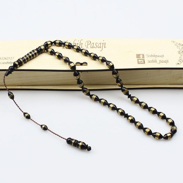 Pirinç Sarma İşlemeli Siyah Kuka Tesbih
