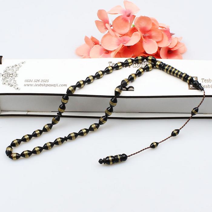 Pirinç Sarma İşlemeli Siyah Kuka Tesbih